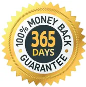 Glucoswitch 365-day money-back guarantee badge — risk-free blood sugar supplement